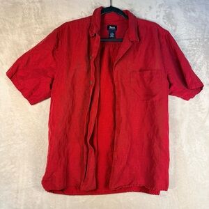 Bass G.H. Bass Red Linen Silk Button Up Shirt Medium Short Sleeve